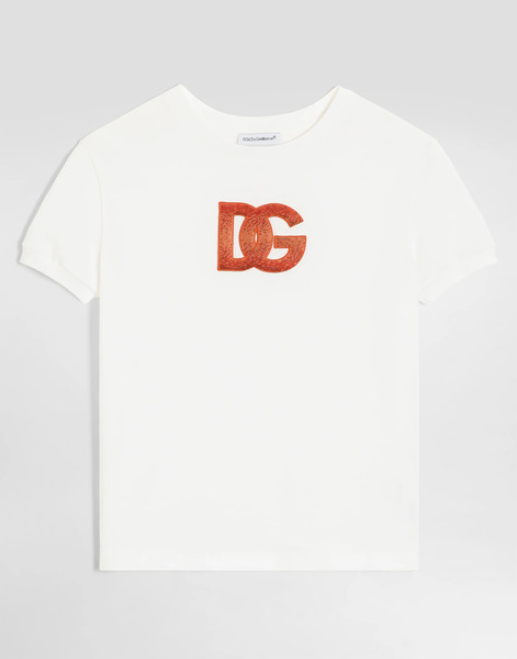  Dolce & Gabbana Jersey T-shirt With Sequin Logo Embroidery - Woman T-shirts And Sweatshirts White 2 Years 