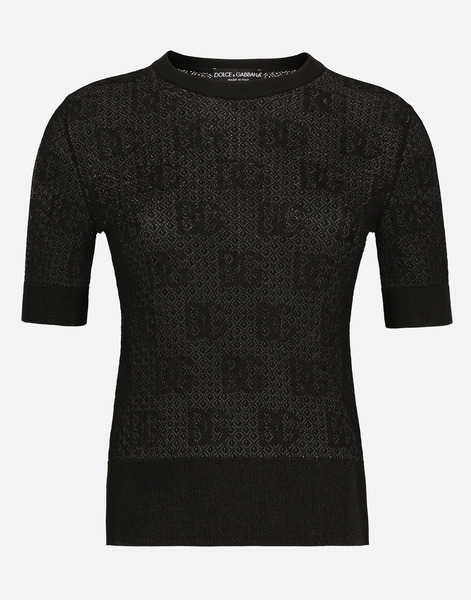  Dolce & Gabbana Lace-stitch Viscose Sweater With Jacquard Dg Logo - Woman Sweaters And Cardigans Black 40 