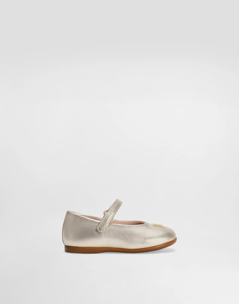  Dolce & Gabbana Laminated Nappa Leather Ballet Flats - Woman Shoes For First Steps (19-26) Grey Leather 22 