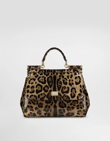 Dolce & Gabbana Large Sicily Handbag In Leo-print Polished Calfskin - Woman Handbags Animal Print Leather Onesize 