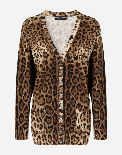  Dolce & Gabbana Leopard-print Cashmere Cardigan - Woman Sweaters And Cardigans Animal Print Cashmere 40 