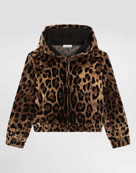  Dolce & Gabbana Leopard-print Chenille Jacquard Hooded Sweatshirt - Woman T-shirts And Sweatshirts Multi-colored Cotton 8 Years 