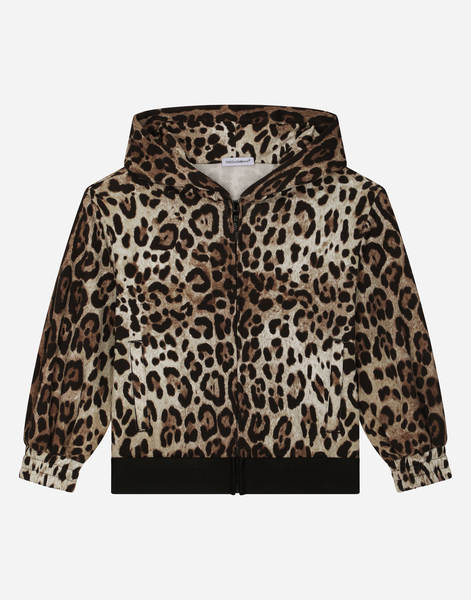  Dolce & Gabbana Leopard-print Jersey Hoodie With Branded Elastic - Woman T-shirts And Sweatshirts Animal Print 10 Years 
