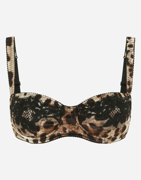  Dolce & Gabbana Leopard-print Satin Balconette Bra With Lace - Woman Underwear Animal Print Cotton 2b 