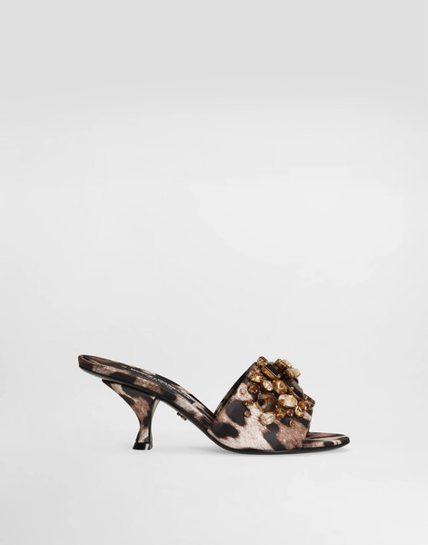  Dolce & Gabbana Leopard-print Satin Mules With Embellishments - Woman Slides And Mules Animal Print 39 