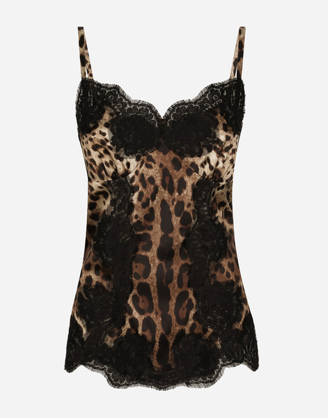  Dolce & Gabbana Leopard-print Satin Top With Lace Inlay - Woman Shirts And Tops Animal Print Cotton 42 
