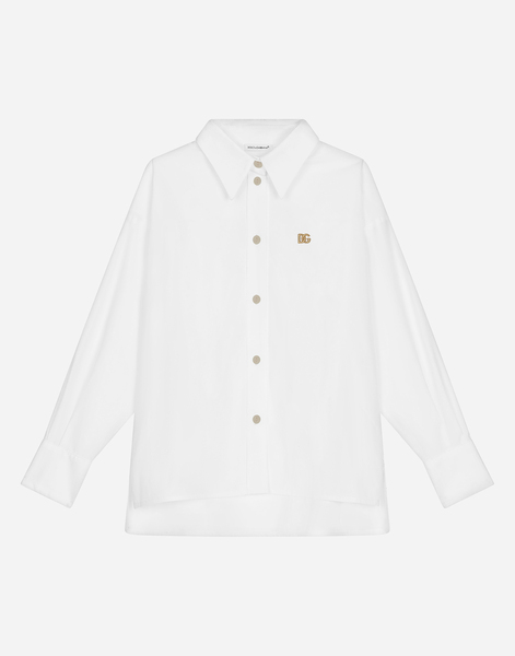  Dolce & Gabbana Long-sleeved Poplin Shirt With Dg Logo - Woman Shirts And Tops White Cotton 12 Years 