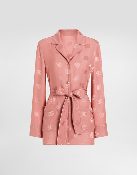  Dolce & Gabbana Long-sleeved Silk Jacquard Pajama Shirt With Dg Logo - Woman Shirts And Tops Pink 38 