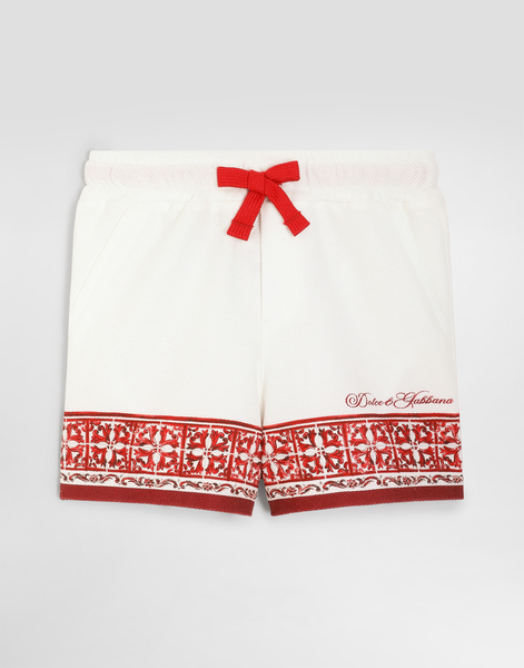  Dolce & Gabbana Majolica-print Double Piqué Bermuda Shorts - Man Trousers And Shorts Multicolor 3/6 Months 