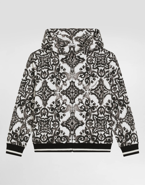  Dolce & Gabbana Majolica-print Hooded Sweatshirt With Zip - Man T-shirts And Sweatshirts Multicolor 8 Years 