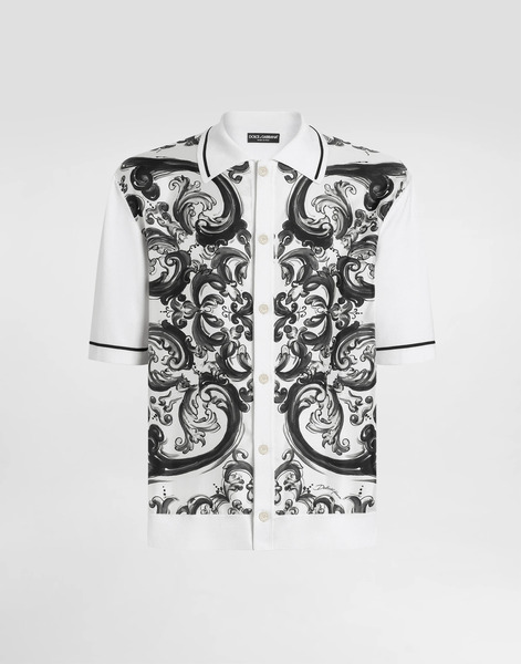  Dolce & Gabbana Majolica-print Oversized Silk And Cotton Shirt - Man Sweaters And Cardigans Multicolor L 