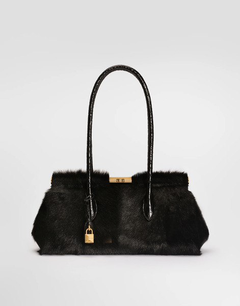  Dolce & Gabbana Marlene Handbag In Kid Leather And Polished Crocodile - Woman Shoulder And Crossbody Bags Black Onesize 