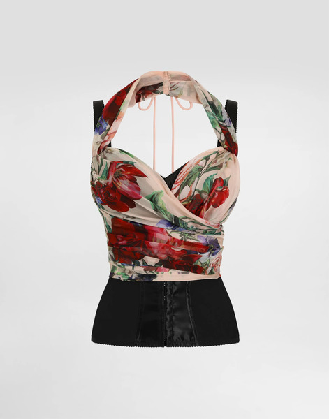  Dolce & Gabbana Marquisette And Chiffon Corset Top With Floral Print - Woman Shirts And Tops Print 40 