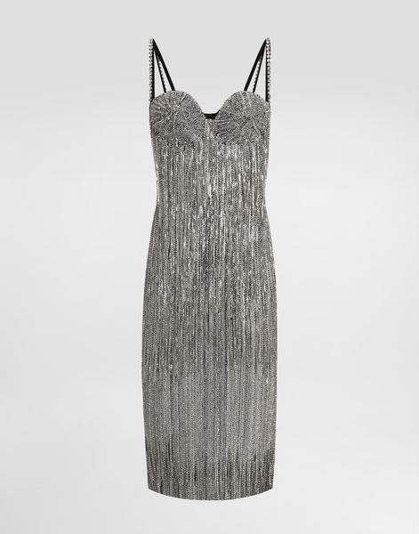  Dolce & Gabbana Marquisette Calf-length Dress With Sequined Fringing - Woman Dresses Multi-colored 42 