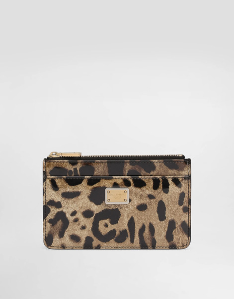  Dolce & Gabbana Medium Leopard-print Polished Calfskin Card Holder With Zipper - Woman Wallets And Small Leather Goods Animal Print Leather Onesize 