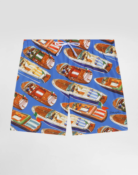 Dolce & Gabbana Medium Nylon Swim Shorts With Motorboat Print And Stripes - Man Beachwear Multicolor 6 Years 