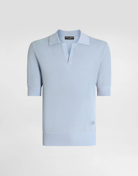  Dolce & Gabbana Micro-pattern Cotton Polo Shirt - Man Sweaters And Cardigans Light Blue 44 