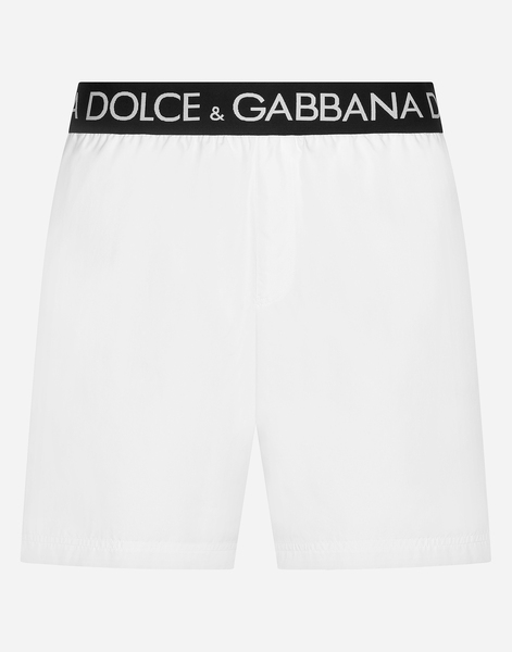  Dolce & Gabbana Mid-length Swim Trunks With Branded Stretch Waistband - Man Beachwear White Fabric 2 