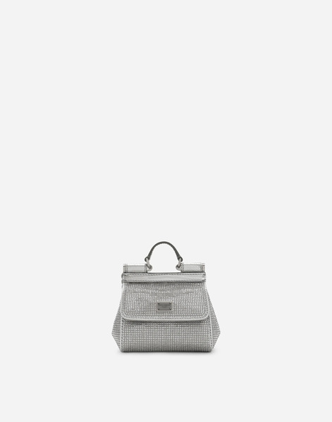  Dolce & Gabbana Mini Satin Sicily Bag With Fusible Rhinestones - Woman Clutches And Mini Bags Silver Viscose Onesize 