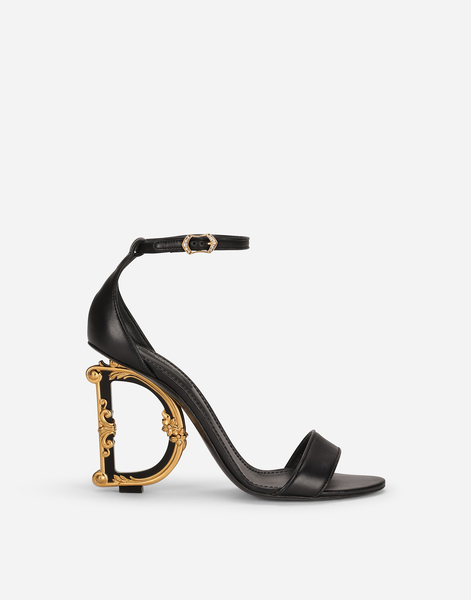  Dolce & Gabbana Nappa Leather Sandals With Baroque Dg Detail - Woman Sandals And Wedges Black Leather 39 