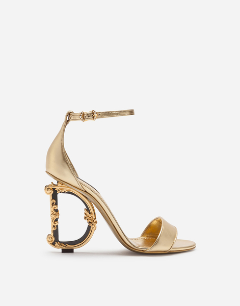  Dolce & Gabbana Nappa Mordore Sandals With Baroque Dg Heel - Woman Sandals And Wedges Gold Leather 36.5 