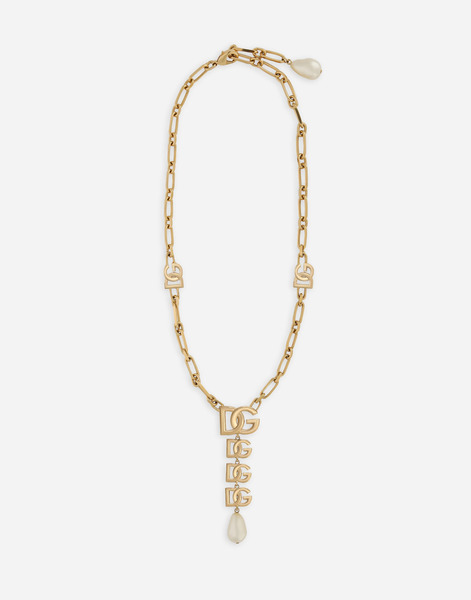  Dolce & Gabbana Necklace With Dg Logo Pendant And Pearl Embellishment - Woman Bijoux Gold Metal Onesize 