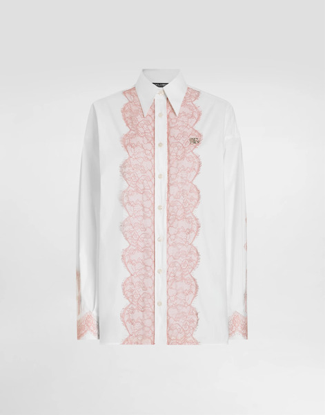  Dolce & Gabbana Oversize Cotton Poplin Shirt With Lace Appliqués - Woman Shirts And Tops White Cotton 40 