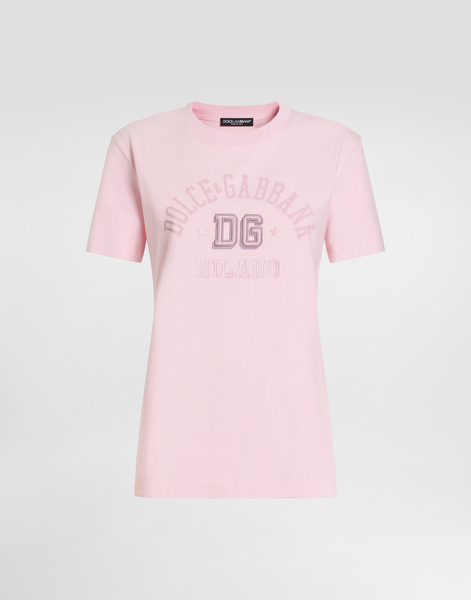  Dolce & Gabbana Oversize Jersey T-shirt With Raised Dg Logo Embroidery - Woman T-shirts And Sweatshirts Pink 36 