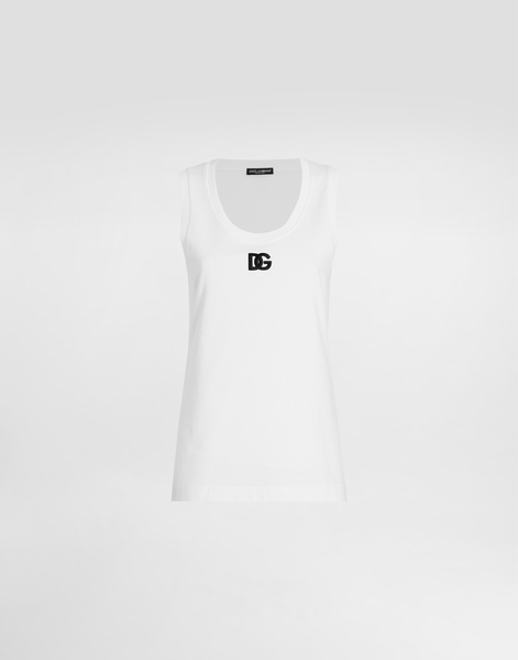  Dolce & Gabbana Oversize Jersey Tank Top With Dg Logo Embroidery - Woman T-shirts And Sweatshirts White 44 