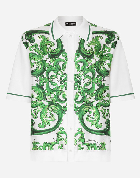  Dolce & Gabbana Oversize Silk And Yarn Shirt With Majolica Print - Man Sweaters And Cardigans Print S 