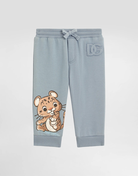  Dolce & Gabbana Oversized Fleece Trousers With Leopard Print And Dg Patch - Man Trousers And Shorts Blue 18/24 Months 