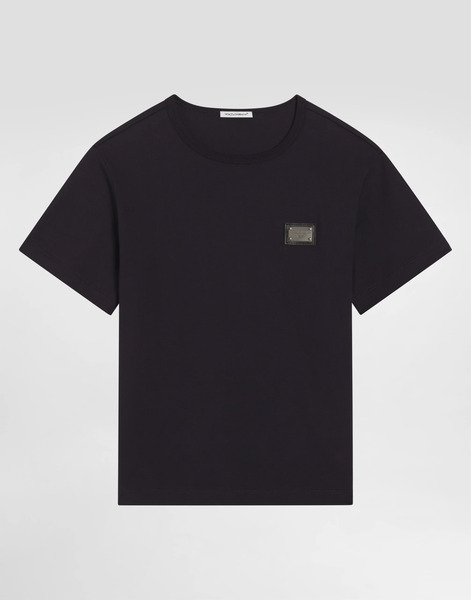  Dolce & Gabbana Oversized Jersey T-shirt With Logo Plaque - Man T-shirts And Sweatshirts Blue Cotton 4 Years 