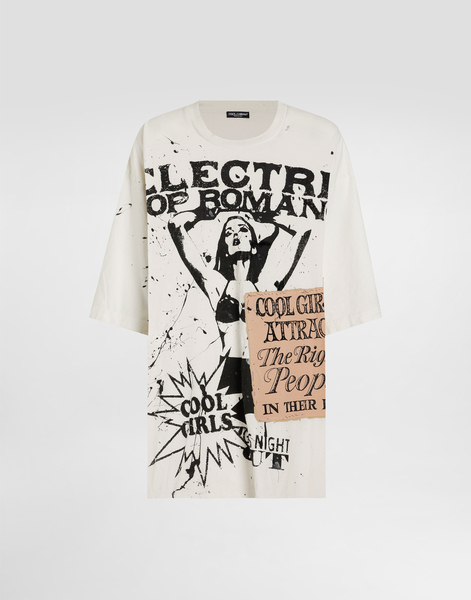  Dolce & Gabbana Oversized Jersey T-shirt With Print - Woman T-shirts And Sweatshirts Multi-colored 38 