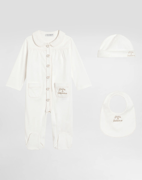  Dolce & Gabbana 3-piece Gift Set In Interlock And Linen With Embroidery - Woman Gift Sets And Babygrows Multi-colored 9/12 Months 