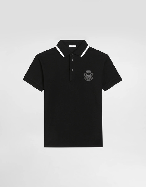  Dolce & Gabbana Piqué Polo Shirt With Dg Heraldic Patch - Man T-shirts And Sweatshirts Black 8 Years 