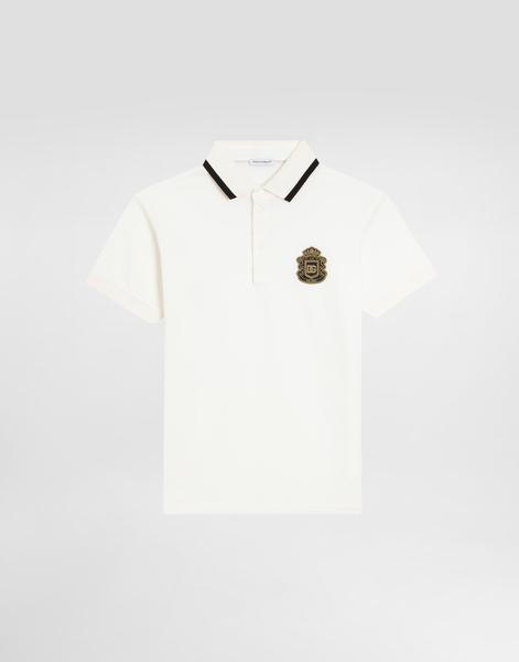  Dolce & Gabbana Piqué Polo Shirt With Dg Heraldic Patch - Man T-shirts And Sweatshirts White 5 Years 