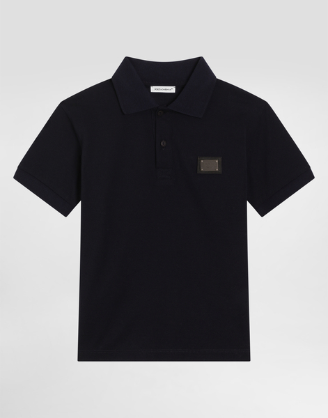  Dolce & Gabbana Piqué Polo Shirt With Logo Plaque - Man T-shirts And Sweatshirts Blue Cotton 8 Years 