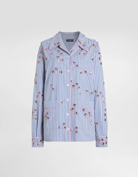  Dolce & Gabbana Poplin Shirt With Crystal Flower Embroidery - Woman Shirts And Tops Multi-colored 38 