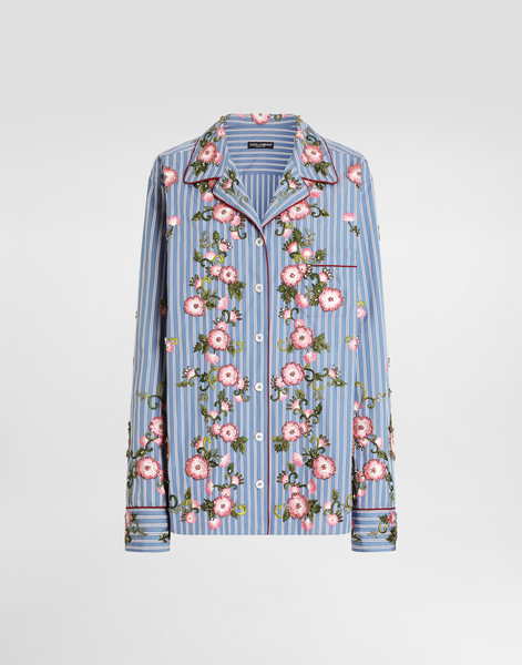  Dolce & Gabbana Poplin Shirt With Flowers And Crystals Embroidery - Woman Shirts And Tops Multi-colored 40 