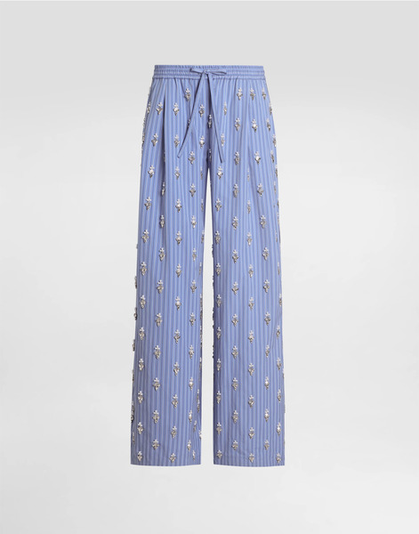  Dolce & Gabbana Poplin Trousers With Crystal Flower Embroidery - Woman Pants And Shorts Multi-colored 44 