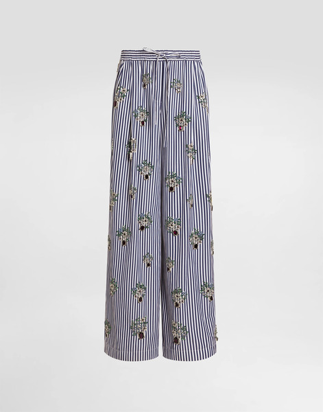  Dolce & Gabbana Poplin Trousers With Crystal Flower Embroidery - Woman Pants And Shorts Multi-colored 42 