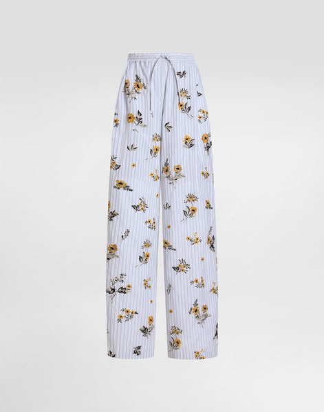  Dolce & Gabbana Poplin Trousers With Thread Floral Embroidery And Rhinestones - Woman Pants And Shorts Multi-colored 42 