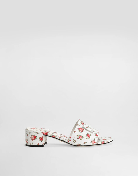  Dolce & Gabbana Printed Calfskin Mules With Little Roses Print - Woman Slides And Mules Multicolor 37.5 