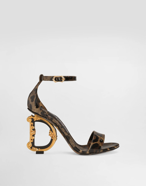  Dolce & Gabbana Printed Polished Calfskin Baroque Dg Sandals - Woman Sandals And Wedges Animal Print Leather 37.5 