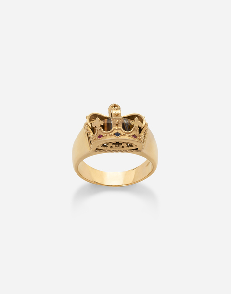  Dolce & Gabbana Royal Ring 18kt Yellow Gold, Tiger Iron, Rubies, And Blue Sapphire - Man Rings Gold 62 