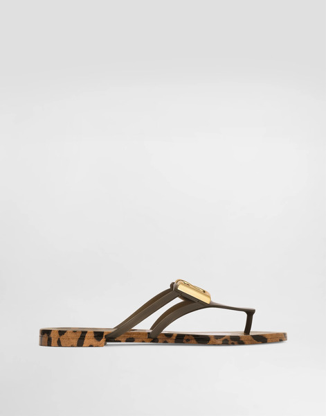 Dolce & Gabbana Rubber Beachwear Slides With Logo And Leo Print - Woman Slides And Mules Animal Print 37 