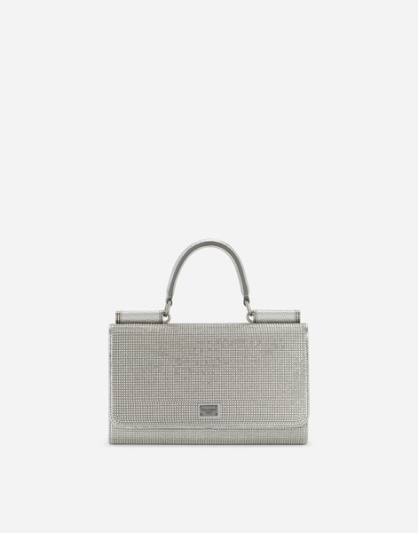  Dolce & Gabbana Satin Phone Bag With Fusible Rhinestones - Woman Clutches And Mini Bags Silver Viscose Onesize 