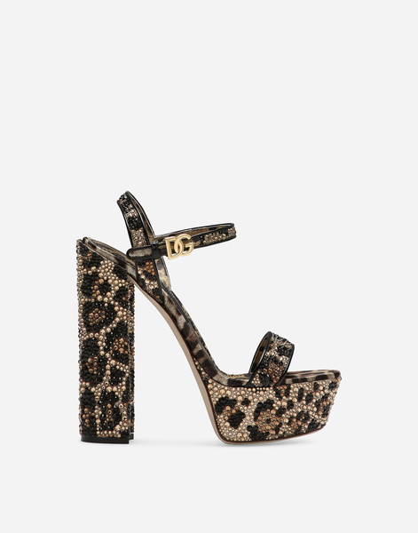  Dolce & Gabbana Satin Platform Sandals With Fusible Rhinestones - Woman Sandals And Wedges Animal Print Satin 39 