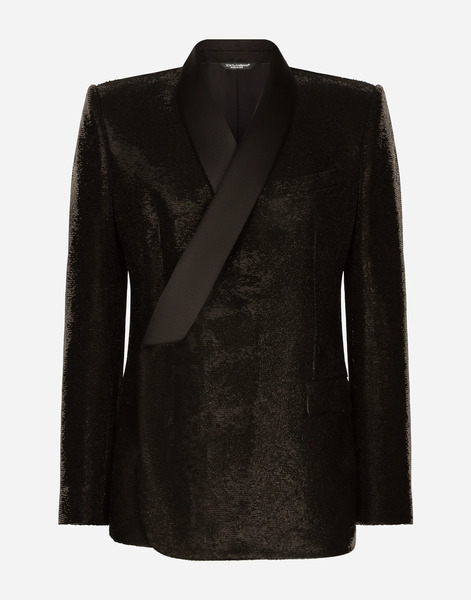  Dolce & Gabbana Sequined Double-breasted Sicilia-fit Tuxedo Jacket - Man Suits And Blazers Black Sequins 44 