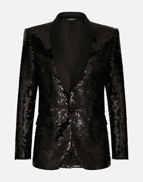  Dolce & Gabbana Sequined Single-breasted Sicilia-fit Tuxedo Suit - Man Suits And Blazers Black Tulle 46 